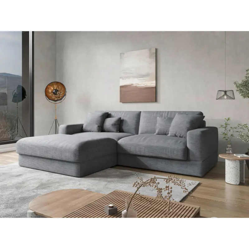 Ecksofa Fabio E in Cord Grau 196/264 cm