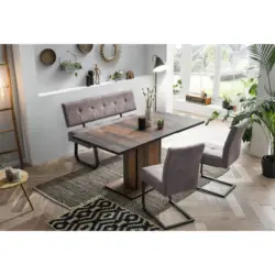 Tischgruppe in Metall, Textil, Holzwerkstoff Grau, Eiche Artisan