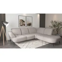 Ecksofa Dance E in Chenille Silberfarben 302/270 cm