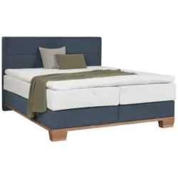 Boxspringbett 200/200 cm in Eichefarben, Dunkelblau