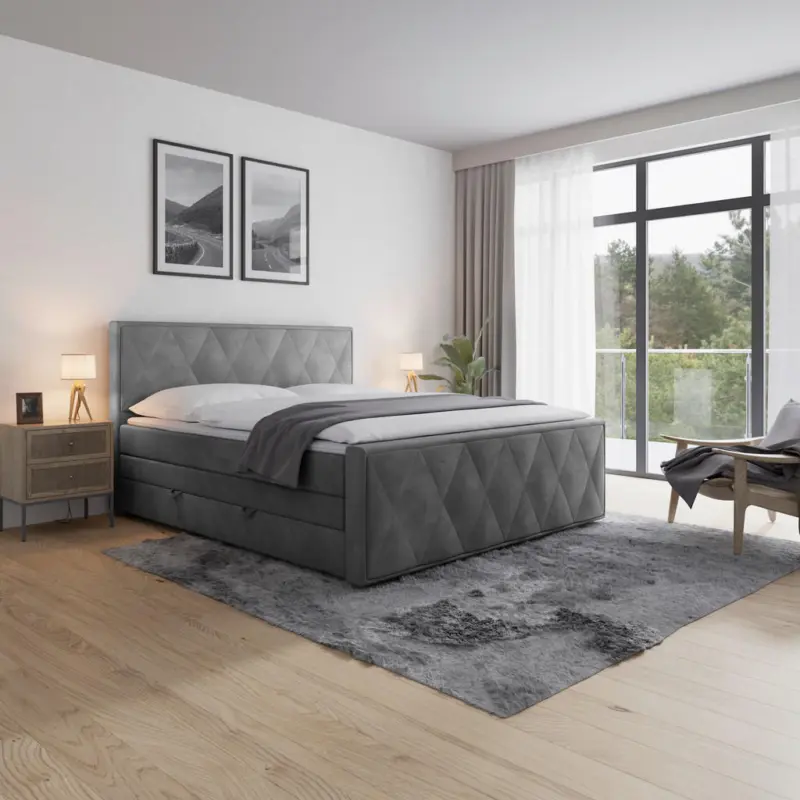 Boxspringbett 180/200 cm in Hellgrau