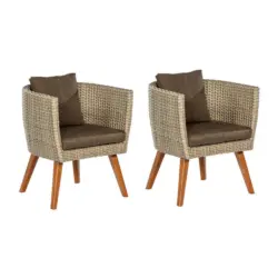 Gartensessel-Set in Holz, Metall, Kunststoff Braun, Beige