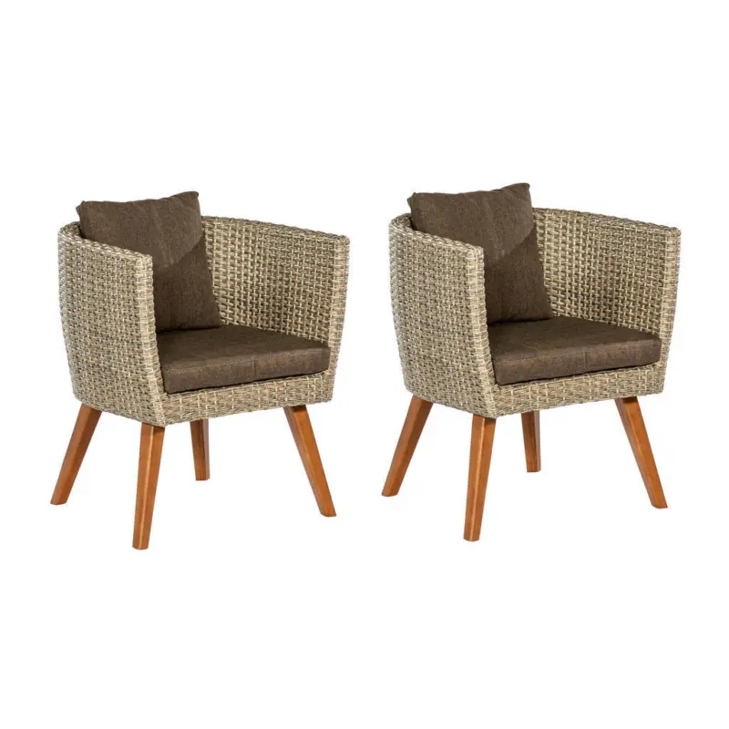 Gartensessel-Set in Holz, Metall, Kunststoff Braun, Beige