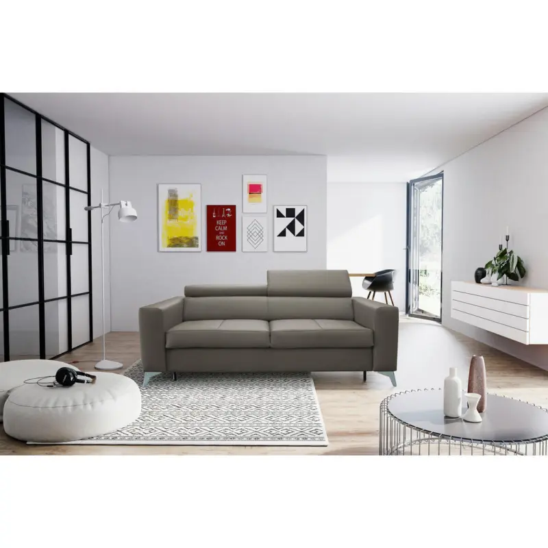 Schlafsofa Mondo in Lederlook Echtleder Schlammfarben Modern, Landhaus, Industrial
