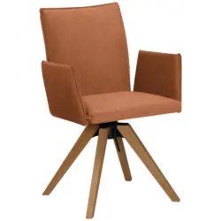 Armlehnstuhl in Holz, Textil Eichefarben, Cognac