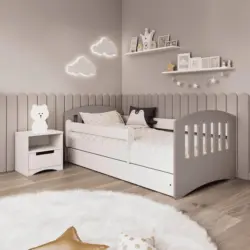 Kinder-/Juniorbett 80/160 cm in Grau, Wei&szlig;