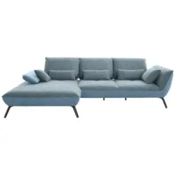 Ecksofa in Flachgewebe Blau 191/301 cm