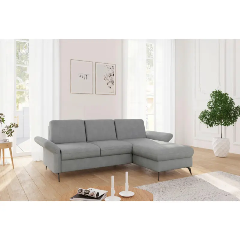 Ecksofa Rochelle E in Flachgewebe Grau 251/164 cm