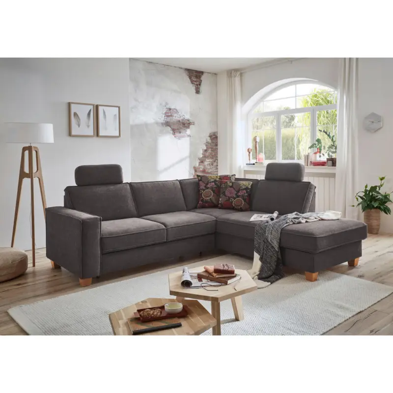 Ecksofa in Flachgewebe Dunkelgrau 236/213 cm