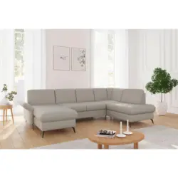 Wohnlandschaft Rochelle E in Flachgewebe Taupe