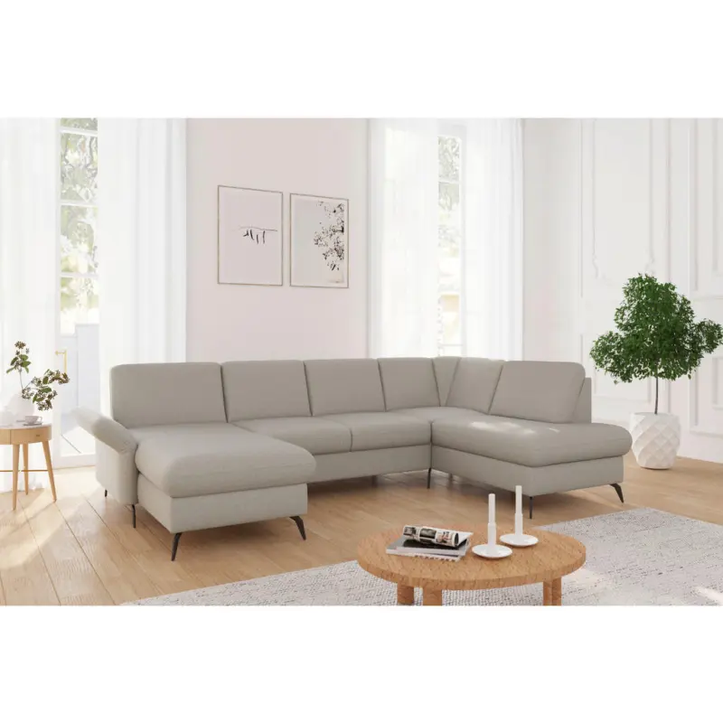 Wohnlandschaft Rochelle E in Flachgewebe Taupe