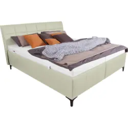 Polsterbett gepolstertes Kopfteil, Bettkasten, Lattenroste, Matratzen Grauwei&szlig; 200/200 cm