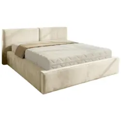 Polsterbett gepolstertes Kopfteil, Lattenrost, Bettkasten Beige 160/200 cm