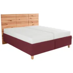Polsterbett Matratze, Lattenrost, Bettkasten Buchefarben, Weinrot 200/200 cm