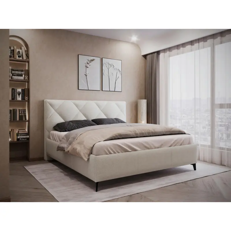 Polsterbett gepolstertes Kopfteil, Lattenrost, Bettkasten Beige 160/200 cm
