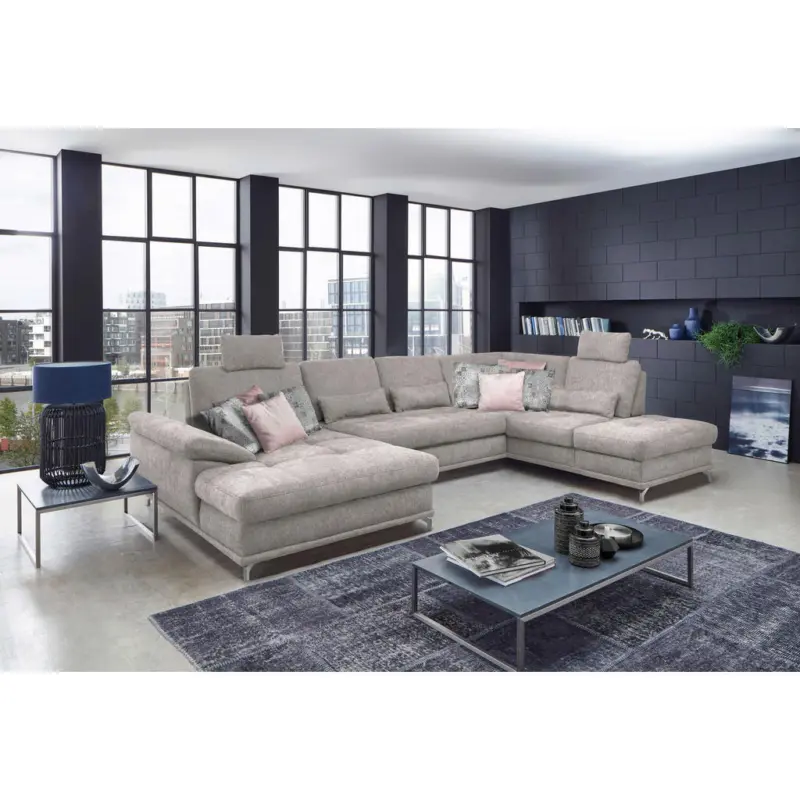 Wohnlandschaft in Flachgewebe Silberfarben