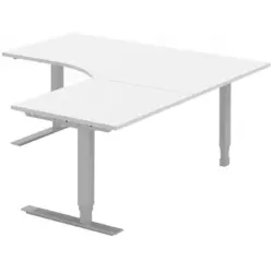 Eckschreibtisch 180/180/68-118 cm in Wei&szlig;, Alufarben