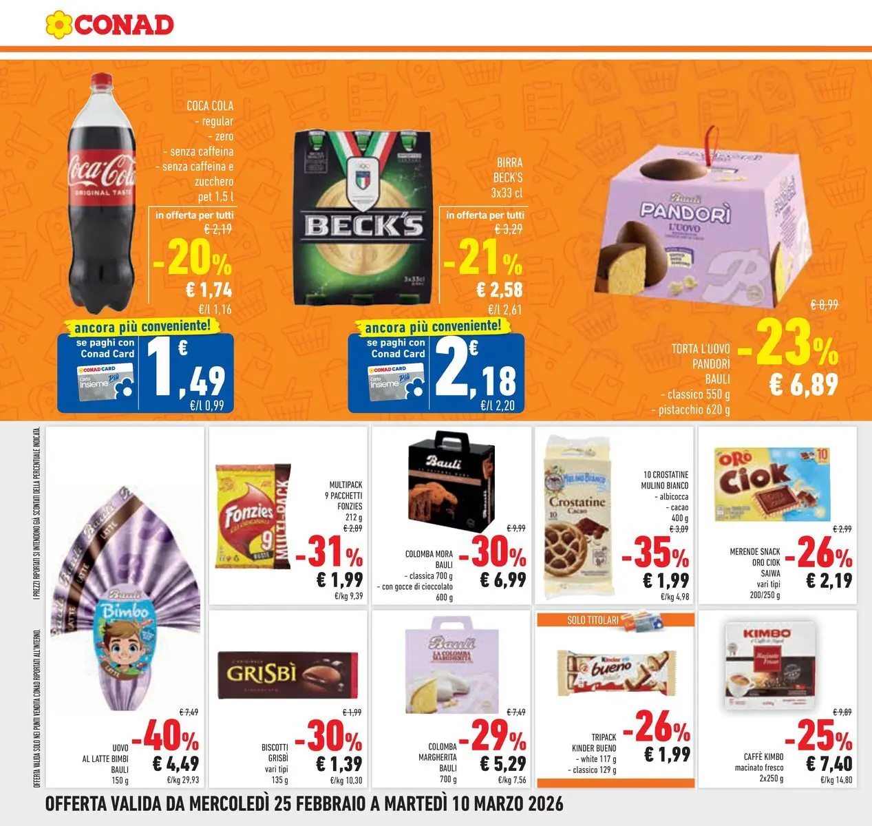 Volantino Conad dal 25/02/2026 > Anteprima | Pagina: 18 | Prodotti: Birra, Latte, Crostatine, Coca Cola