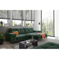 Ecksofa Rockport in Webstoff Dunkelgr&uuml;n 247/171 cm