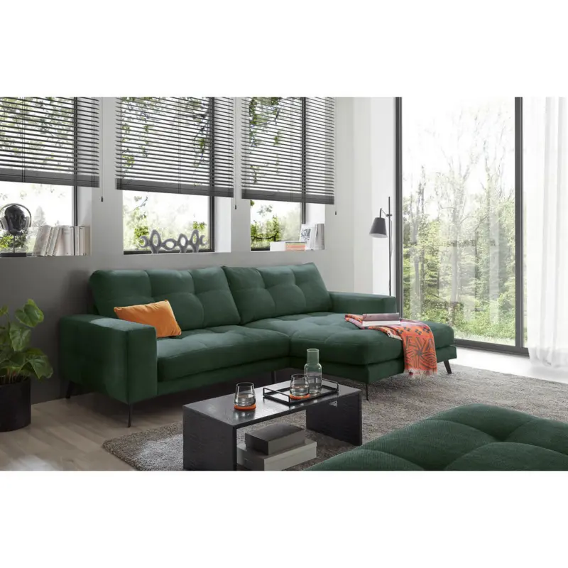 Ecksofa Rockport in Webstoff Dunkelgr&uuml;n 247/171 cm