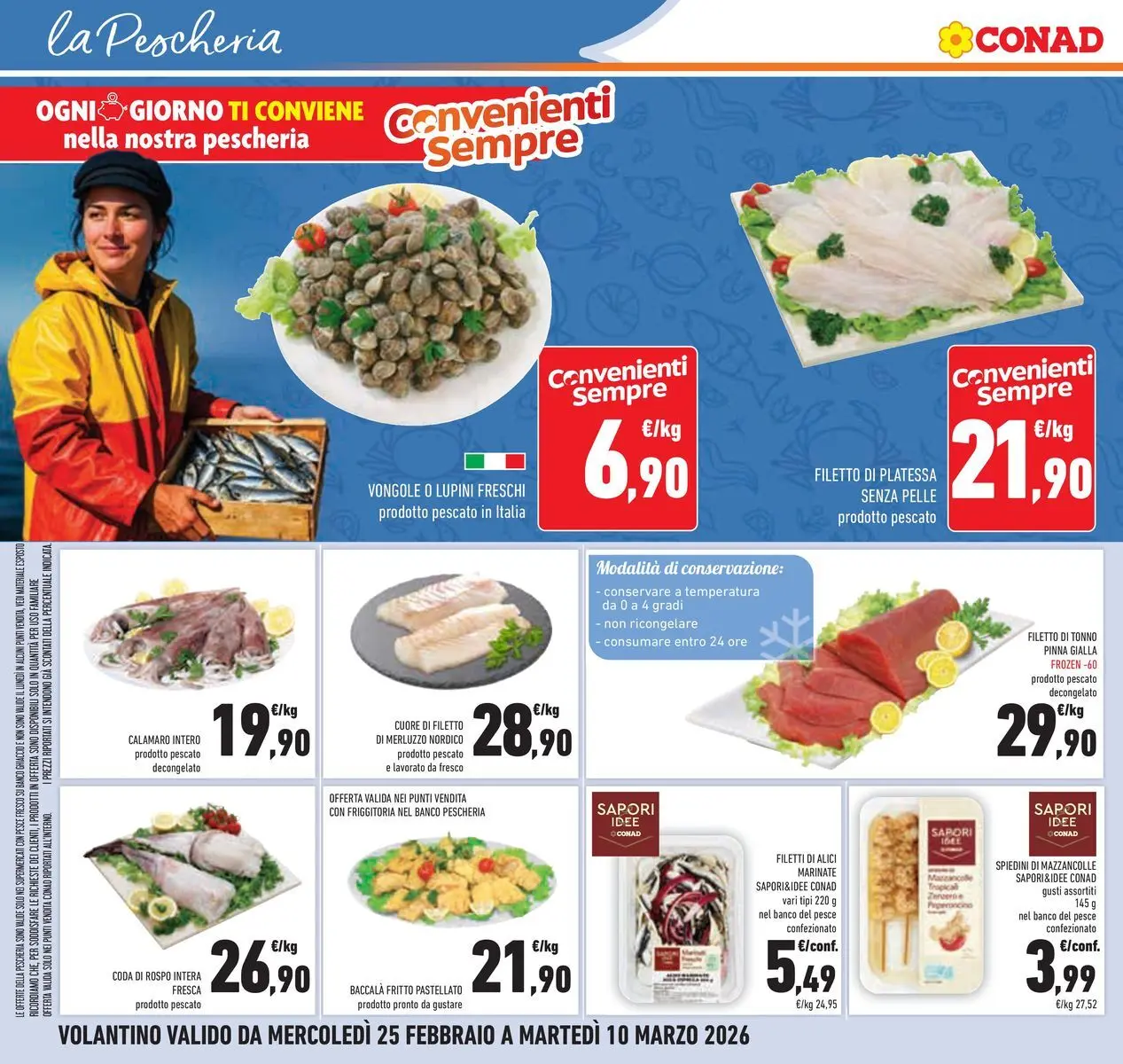 Volantino Conad dal 25/02/2026 > Anteprima | Pagina: 16 | Prodotti: Merluzzo, Vongole, Mazzancolle, Alici