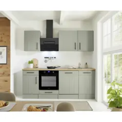 K&uuml;chenblock 220 cm in Wildeiche, Schilfgr&uuml;n