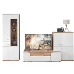 Wohnwand in Wei&szlig;, Alteiche 315/215/53 cm