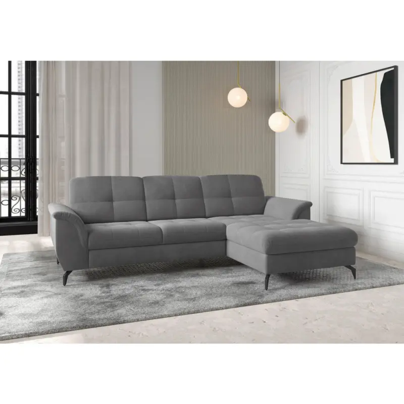 Ecksofa Zora E in Flachgewebe Grau 262/164 cm