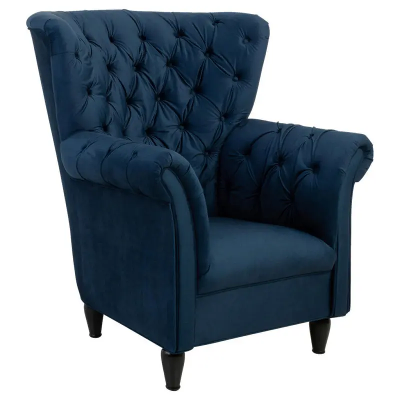 Ohrensessel in Velours Dunkelblau