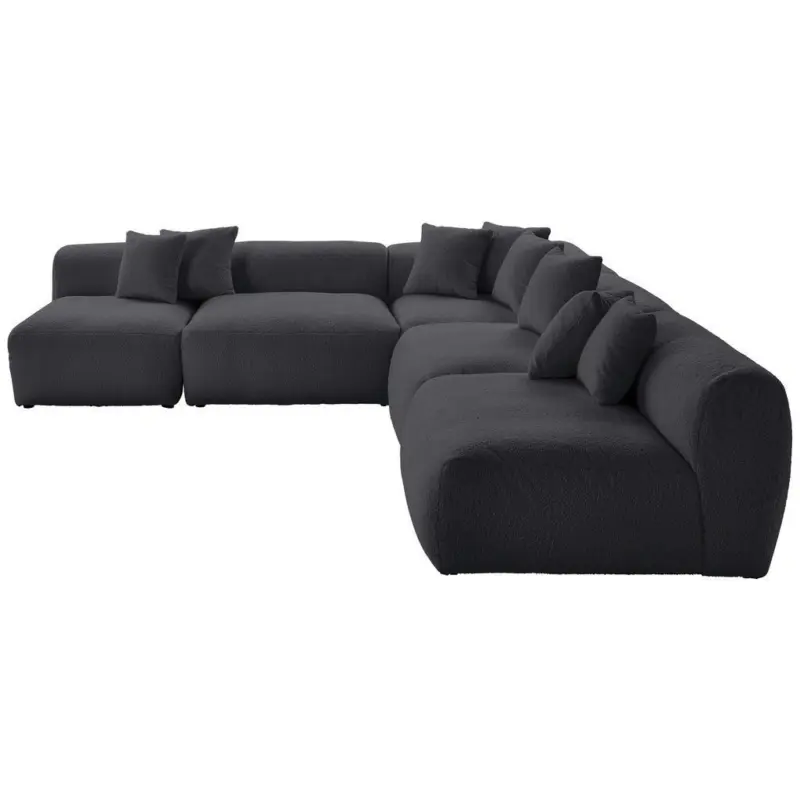 Ecksofa Bloom in Flachgewebe, Teddystoff Dunkelgrau 300/315 cm