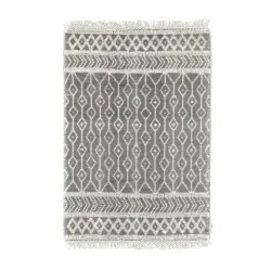 Handwebteppich 65/135 cm Colored Macrame two Creme, Grau