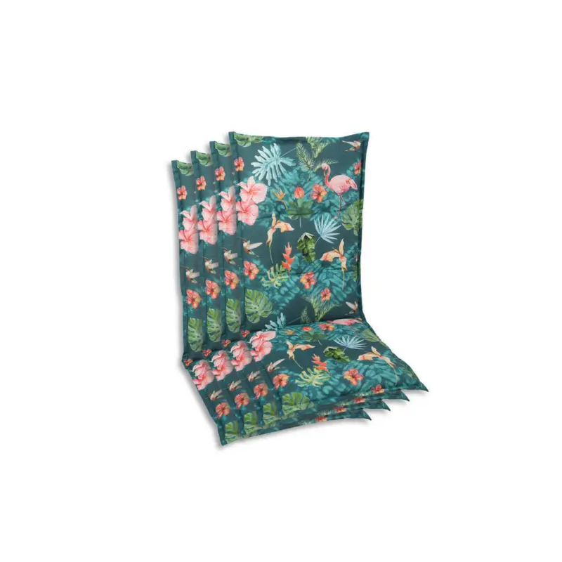Sesselauflagenset in Blau, Gr&uuml;n, Rosa Flamingo