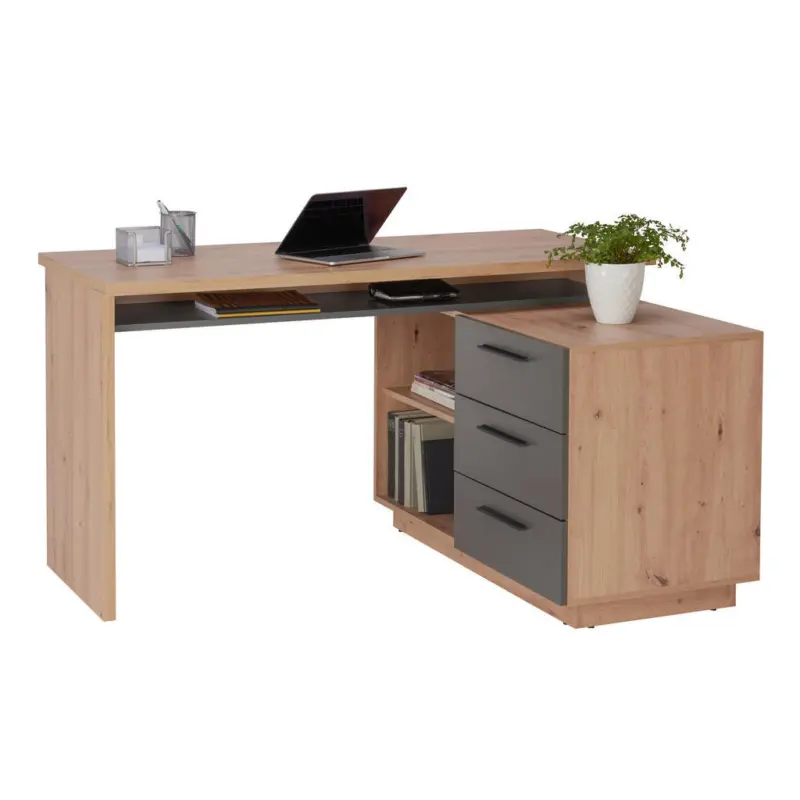 Schreibtischkombination 138/105/75 cm in Anthrazit, Eiche Artisan