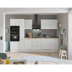 K&uuml;chenblock 310 cm in Wei&szlig;, Eiche Artisan