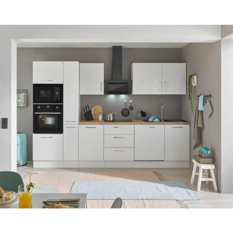 K&uuml;chenblock 310 cm in Wei&szlig;, Eiche Artisan