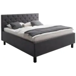 Polsterbett gepolstertes Kopfteil, Lattenrost, Bettkasten Anthrazit 160/200 cm