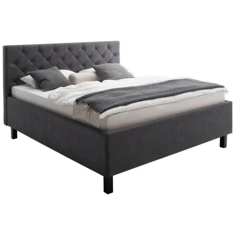 Polsterbett gepolstertes Kopfteil, Lattenrost, Bettkasten Anthrazit 160/200 cm