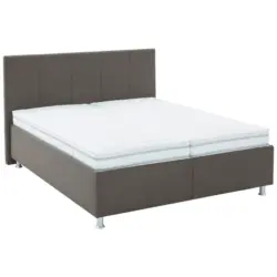 Polsterbett Matratze, gepolstertes Kopfteil, Lattenrost, Bettkasten Hellbraun 180/200 cm