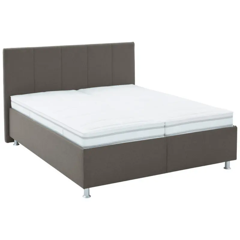 Polsterbett Matratze, gepolstertes Kopfteil, Lattenrost, Bettkasten Hellbraun 180/200 cm