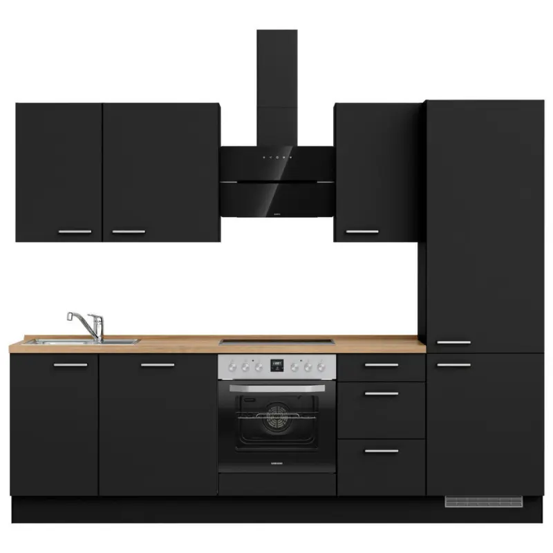 K&uuml;chenleerblock 270 cm in Schwarz, Eichefarben