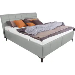 Polsterbett gepolstertes Kopfteil, Bettkasten, Lattenroste, Matratzen Alufarben 200/200 cm