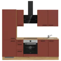 K&uuml;chenleerblock 240 cm in Rot, Eichefarben