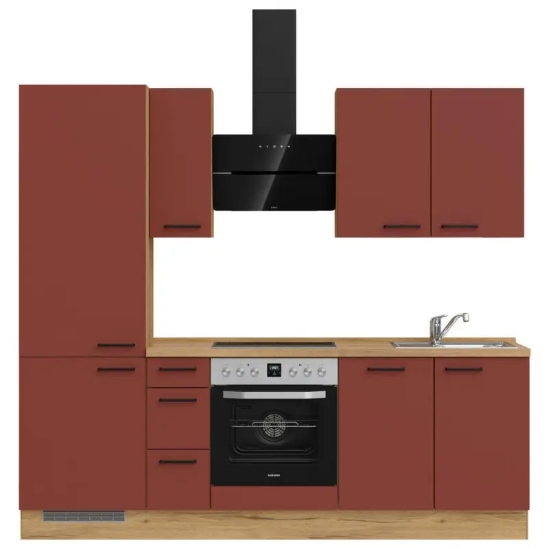 K&uuml;chenleerblock 240 cm in Rot, Eichefarben
