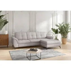 Ecksofa Zora E in Echtleder Hellgrau 262/164 cm