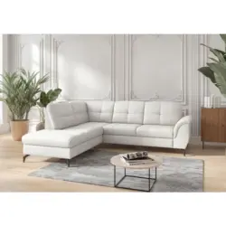 Ecksofa Zora E in Echtleder Wei&szlig; 212/244 cm