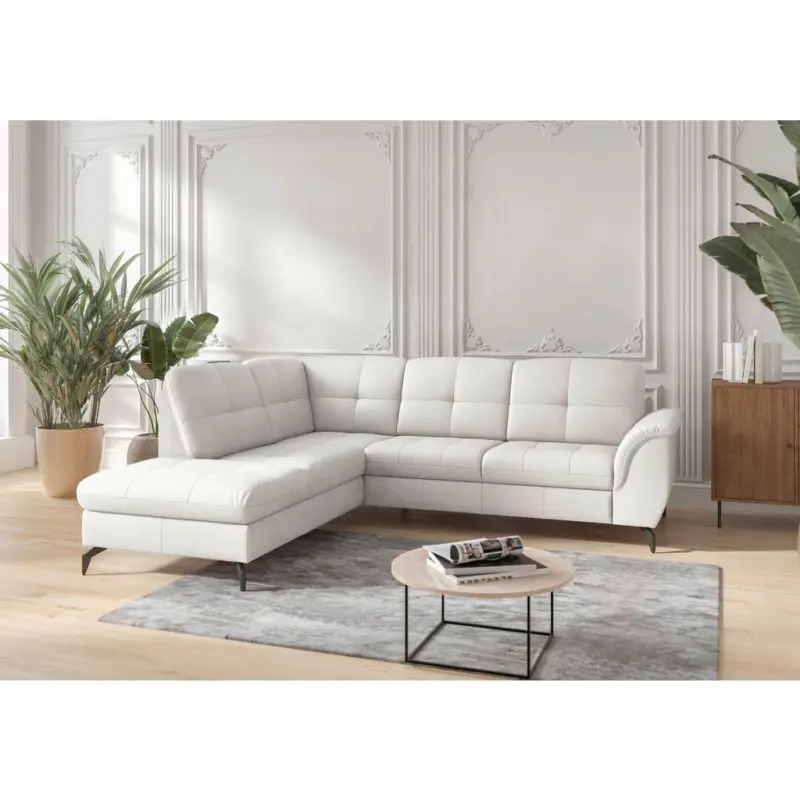 Ecksofa Zora E in Echtleder Wei&szlig; 212/244 cm