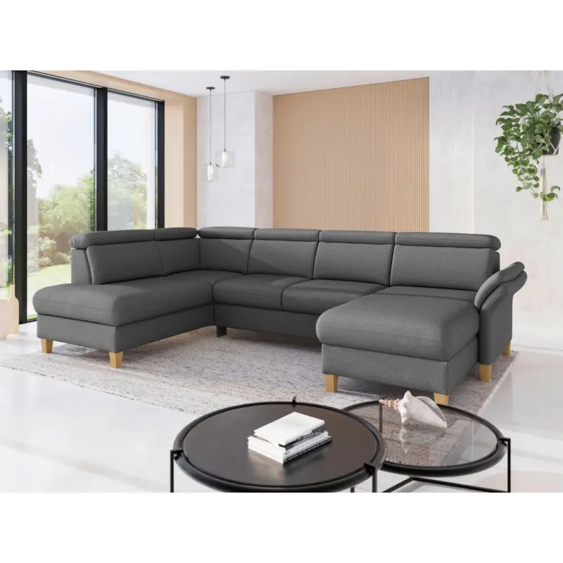 Wohnlandschaft Glendale E in Flachgewebe Dunkelgrau