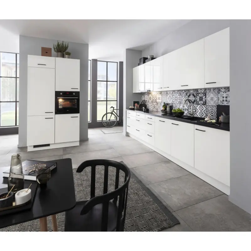 K&uuml;chenleerblock 120/360 cm in Schwarz, Wei&szlig; Hochglanz