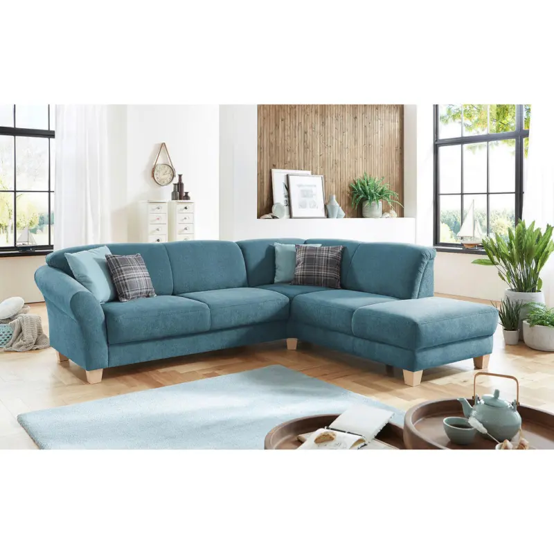 Ecksofa in Flachgewebe Petrol 257/212 cm