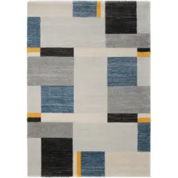 Webteppich 140/200 cm Palazzo Bloc Blau, Gelb, Grau